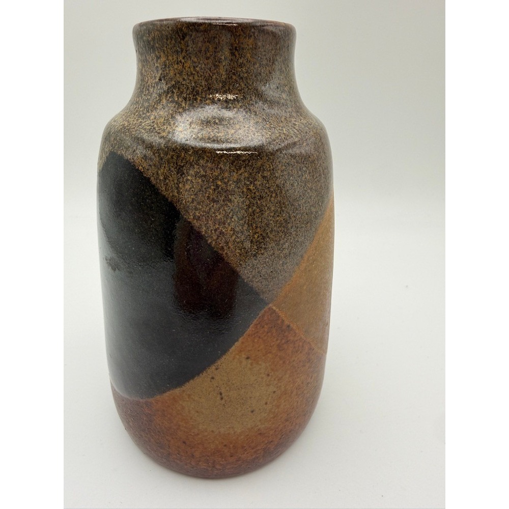 Vintage Studio Art Pottery Vase Brown Earth Tone Drip Glaze Stoneware MCM 5.5"